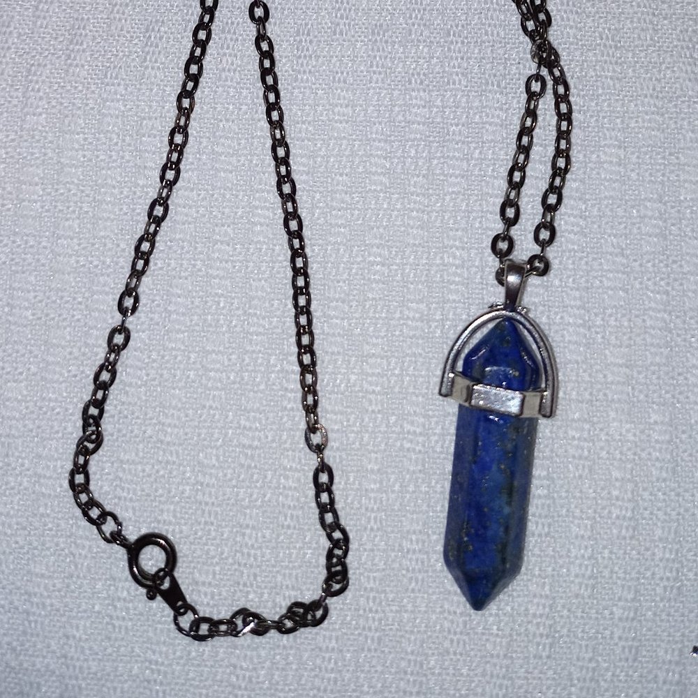 Dark Blue Crystal Point Pendant Necklace